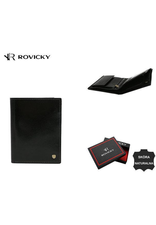 ROVICKY - Portfel skórzany Rovicky 22314-VT-RVT czarny. Kolor: czarny. Materiał: skóra