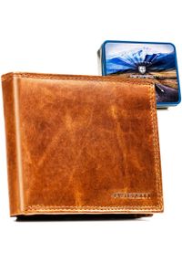Duży, brązowy, skórzany portfel męski wyposażony w system RFID - Peterson. Kolor: brązowy. Materiał: skóra #1