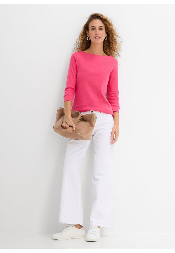 bonprix - Bluzka z długim rękawem z czystej bawełny organicznej. Kolor: różowy. Materiał: bawełna. Długość rękawa: długi rękaw. Długość: długie