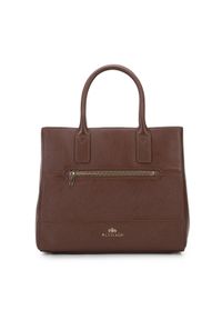 Wittchen - Torebka kuferek ze skóry o fakturze saffiano dwukomorowa. Kolor: brązowy. Materiał: skórzane. Styl: casual, elegancki. Rodzaj torebki: na ramię #1