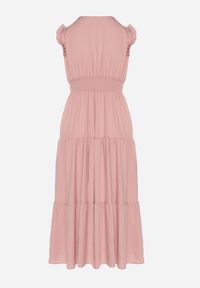 Born2be - Różowa Wiskozowa Sukienka z Falbankami Sadoline. Okazja: na co dzień. Typ kołnierza: kołnierz z falbankami. Kolor: różowy. Materiał: wiskoza. Styl: boho, casual #2