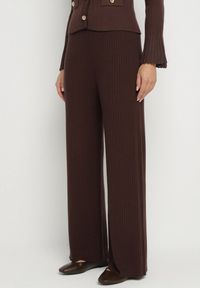 Born2be - Brązowe Szerokie Spodnie High Waist z Wiskozą z Gumką w Pasie Essica. Okazja: na co dzień. Stan: podwyższony. Kolor: brązowy. Materiał: wiskoza. Wzór: aplikacja. Styl: casual, elegancki