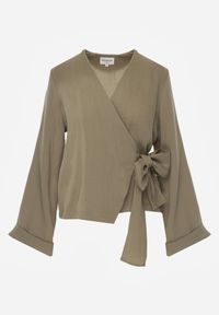 Born2be - Zielona Kopertowa Bluzka z Wiskozy Ozdobiona Wiązaniem Velanitte. Okazja: na co dzień. Kolor: zielony. Materiał: wiskoza. Wzór: aplikacja. Styl: casual, elegancki, wizytowy #5