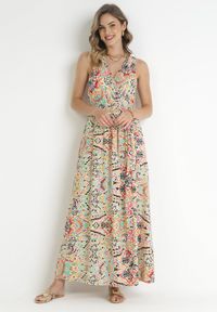 Born2be - Beżowa Sukienka Maxi o Kopertowym Kroju z Wiązaniem z Wiskozy Wilna. Kolor: beżowy. Materiał: wiskoza. Typ sukienki: kopertowe. Długość: maxi #5