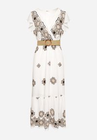 Born2be - Biało-Czarna Wiskozowa Sukienka z Paskiem w Ornamentny Wzór Nilorine. Okazja: na spacer, na co dzień. Kolor: czarny. Materiał: wiskoza. Typ sukienki: kopertowe. Styl: elegancki, casual, klasyczny #5