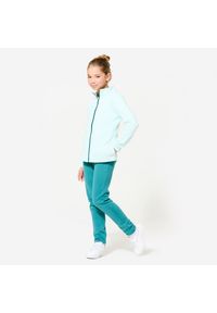 DOMYOS - Dres dziecięcy Domyos Warmy Zip. Okazja: na uczelnię. Kolekcja: plus size. Kolor: zielony. Materiał: bawełna, poliester, materiał. Styl: sportowy