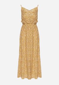 Born2be - Żółta Bawełniana Sukienka na Ramiączkach o Rozkloszowanym Kroju Jenarella. Okazja: na co dzień. Typ kołnierza: dekolt w kształcie V. Kolor: żółty. Materiał: bawełna. Długość rękawa: na ramiączkach. Styl: casual, elegancki #3