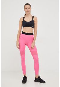 adidas Performance legginsy treningowe Hyperglam 3-Stripes damskie kolor różowy z nadrukiem. Stan: podwyższony. Kolor: różowy. Materiał: skóra, dzianina, materiał. Wzór: nadruk. Sport: fitness #3