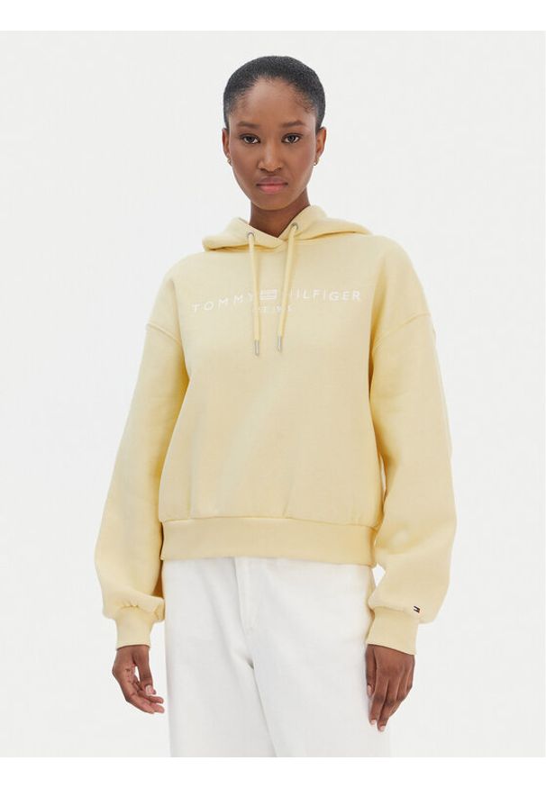 TOMMY HILFIGER - Tommy Hilfiger Bluza Corp Logo WW0WW47832 Żółty Regular Fit. Kolor: żółty. Materiał: syntetyk