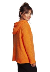 BE Knit - Wełniany sweter z kapturem pomarańczowy. Typ kołnierza: kaptur. Kolor: pomarańczowy. Materiał: wełna #3