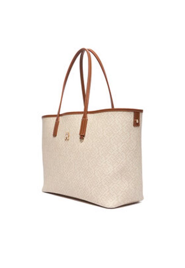 TOMMY HILFIGER - Tommy Hilfiger Torebka Th Monoplay Tote Le AW0AW17416 Beżowy. Kolor: beżowy. Materiał: skórzane