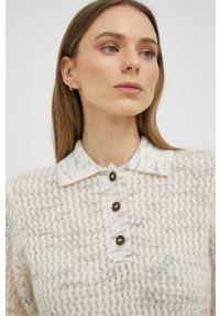 Samsoe & Samsoe - Samsoe Samsoe sweter wełniany damski kolor beżowy lekki. Okazja: na co dzień. Kolor: beżowy. Materiał: wełna. Długość rękawa: krótki rękaw. Długość: krótkie. Styl: casual #6