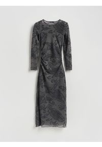 Reserved - Sukienka z ozdobnym wzorem - ciemnoszary. Kolor: szary. Materiał: dzianina #1