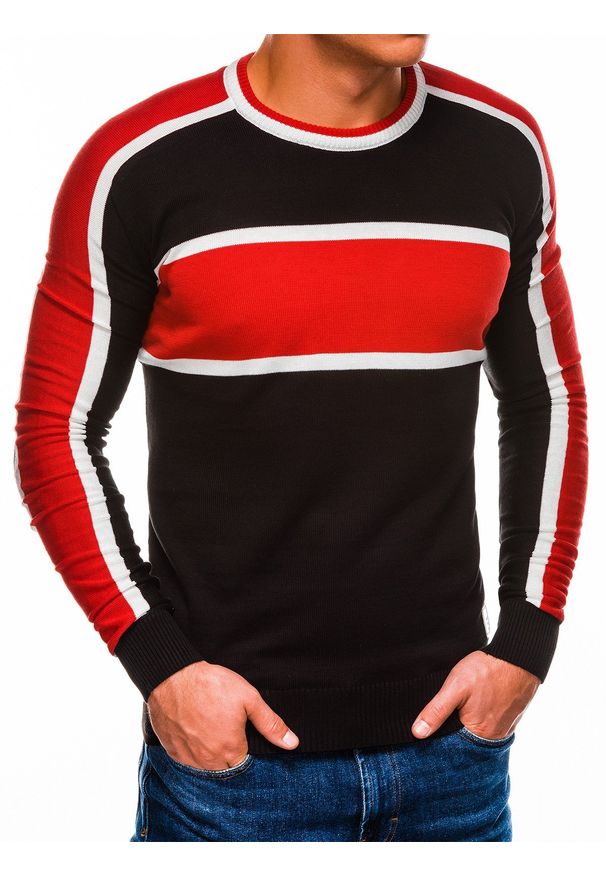 Ombre Clothing - Sweter męski - czarny E145 - M. Kolor: czarny. Materiał: bawełna, akryl. Styl: klasyczny