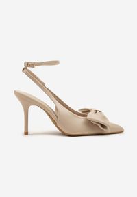 Renee - Ciemnobeżowe Sandały Vices na Szpilce Slingback Ozdobione Kokardą Tilvanea. Okazja: na wesele, na co dzień, na ślub cywilny. Zapięcie: sprzączka. Kolor: beżowy. Wzór: aplikacja. Obcas: na szpilce. Styl: casual, elegancki #2