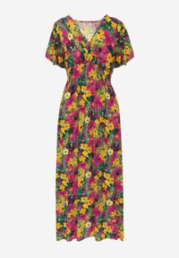 Renee - Żółto-Fuksjowa Rozkloszowana Sukienka Maxi z Gumką w Pasie z Wiskozy Femia. Kolor: żółty. Materiał: wiskoza. Długość: maxi #8