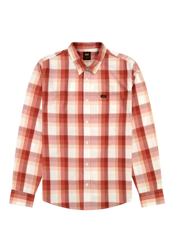 Lee - MESKA KOSZULA LEE LEE BUTTON DOWN RED CLAY PLAID 112370545. Typ kołnierza: button down