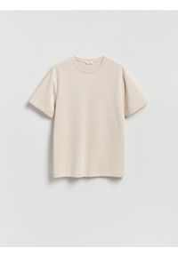 Reserved - T-shirt regular fit z modalem - beżowy. Kolor: beżowy. Materiał: dzianina