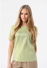 Volcano - T-shirt z błyszczącym nadrukiem T-SEAR. Materiał: prążkowany, bawełna, materiał. Długość rękawa: krótki rękaw. Długość: krótkie. Wzór: nadruk. Styl: klasyczny #1