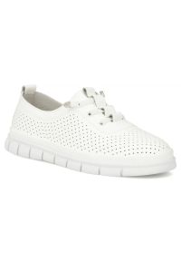Skórzane półbuty damskie ażurowe białe Filippo DP7671. Kolor: biały. Materiał: skóra. Wzór: ażurowy #1