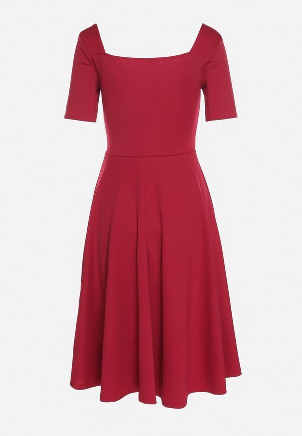 Born2be - Bordowa Sukienka z Bufiastymi Rękawami Nerilune. Kolor: czerwony. Styl: elegancki, klasyczny