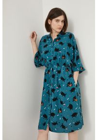 medicine - Medicine Sukienka kolor zielony mini rozkloszowana. Kolor: zielony. Materiał: tkanina. Długość rękawa: długi rękaw. Typ sukienki: rozkloszowane. Długość: mini #5