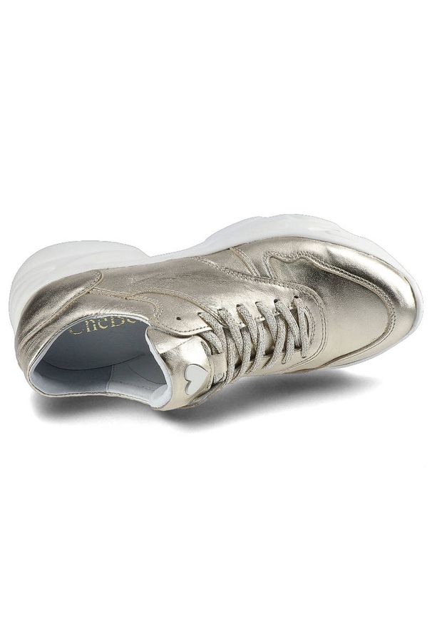 CheBello - Złote Sneakersy Chebello Damskie Skórzane Obuwie. Okazja: na co dzień. Kolor: złoty. Materiał: skóra. Szerokość cholewki: normalna. Styl: elegancki, casual, sportowy