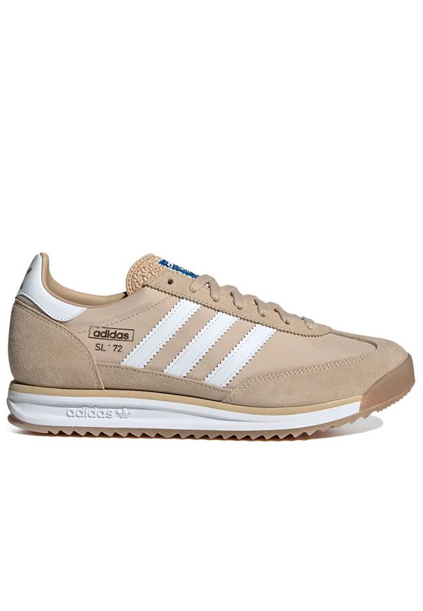 Adidas - Buty męskie adidas Originals SL RS 72 JQ9554 - beżowe. Okazja: na uczelnię. Zapięcie: pasek. Kolor: beżowy. Materiał: guma, zamsz, nylon. Szerokość cholewki: normalna. Wzór: aplikacja, paski. Sezon: lato