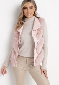 Born2be - Różowa Futrzana Kamizelka z Kołnierzem z Imitacji Skóry Pharina. Kolor: różowy. Materiał: skóra, futro #4