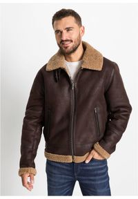 bonprix - Kurtka z imitacji skóry z podszewką ze sztucznego kożuszka. Kolor: brązowy. Materiał: skóra. Długość: krótkie #1