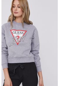 Guess Bluza damska kolor szary z aplikacją. Okazja: na co dzień. Kolor: szary. Materiał: dzianina. Długość rękawa: długi rękaw. Długość: długie. Wzór: aplikacja. Styl: casual #4