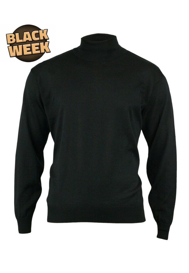 Golf Klasyczny Czarny, Wełna Merynosa - MM Classic, Męski. Typ kołnierza: golf. Kolor: czarny. Materiał: akryl, wełna. Styl: klasyczny