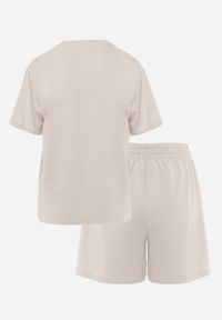 Renee - Beżowy Bawełniano-Wiskozowy Komplet Sportowy T-shirt i Szorty Areinna. Kolor: beżowy. Materiał: bawełna, wiskoza #2