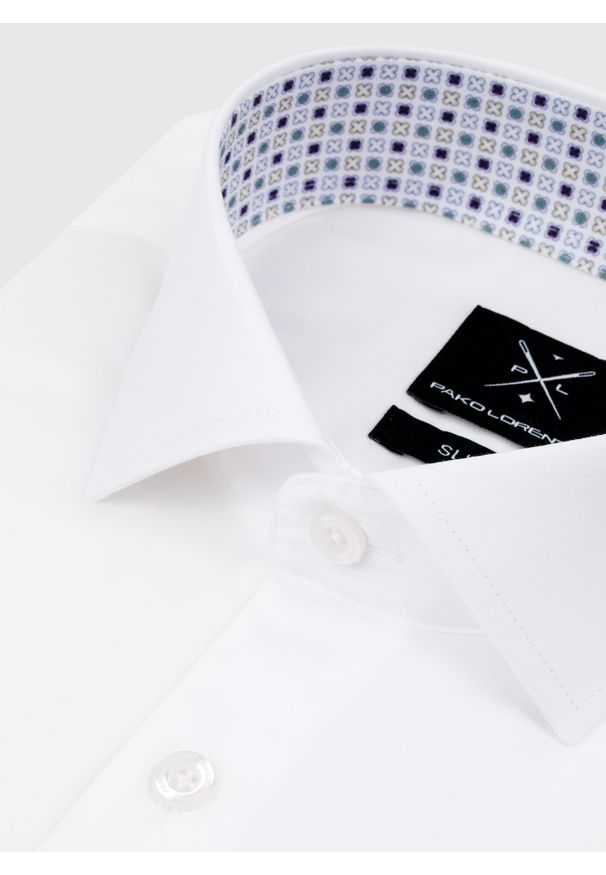 Pako Lorente - PAKO LORENTE – Biała koszula męska z kontrastowym wykończeniem. Kolor: biały. Materiał: bawełna. Długość rękawa: długi rękaw. Długość: długie. Wzór: gładki