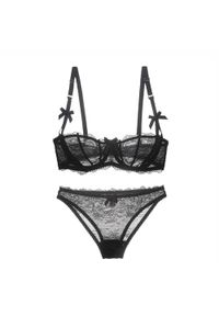 Intica - Koronkowy komplet bielizny z subtelnymi kokardkami na specjalne okazje Aristea. Kolor: czarny. Materiał: koronka. Wzór: aplikacja