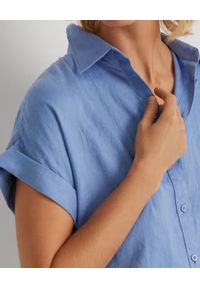 Lauren Ralph Lauren - LAUREN BY RALPH LAUREN - Błękitna koszula z lnu. Kolor: niebieski. Materiał: len. Długość rękawa: krótki rękaw