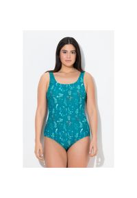 ULLA POPKEN - Damskie Kostium kąpielowy kwiaty bez miękkich miseczek okrągły dekolt. Kolekcja: plus size. Kolor: zielony. Materiał: elastan, poliamid, materiał. Wzór: kwiaty #1