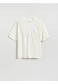 Reserved - Bawełniany t-shirt - złamana biel. Materiał: bawełna