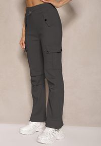 Renee - Ciemnoszare Spodnie Cargo z Bawełną High Waist Evianirae. Okazja: na co dzień. Stan: podwyższony. Kolor: szary. Materiał: bawełna. Styl: casual