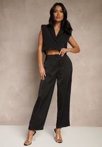 Renee - Czarne Spodnie High Waist o Eleganckim Fasonie z Prostą Nogawką Jenarwena. Okazja: na spotkanie biznesowe. Stan: podwyższony. Kolor: czarny. Styl: elegancki #3
