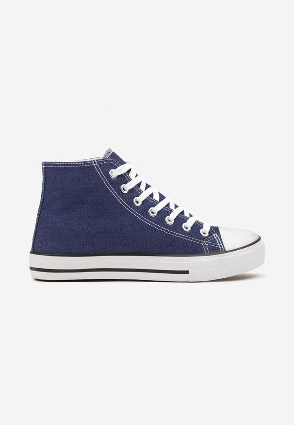 Renee - Granatowe Casualowe Sznurowane Trampki z Wysoką Cholewką Irmagia. Okazja: na co dzień. Wysokość cholewki: przed kolano. Kolor: niebieski. Materiał: jeans. Szerokość cholewki: normalna. Sezon: lato, wiosna. Styl: casual
