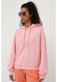United Colors of Benetton bluza bawełniana damska kolor różowy z kapturem gładka. Typ kołnierza: kaptur. Kolor: różowy. Materiał: bawełna. Wzór: gładki #1