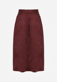 Born2be - Bordowa Rozkloszowana Wiskozowa Spódnica z Bawełną Ozdobiona Paskiem Nawedea. Okazja: na co dzień. Kolor: czerwony. Materiał: bawełna, wiskoza. Wzór: aplikacja. Styl: klasyczny, casual, elegancki #4