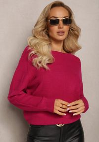 Renee - Fuksjowy Klasyczny Sweter z Miękkiej Dzianiny Tererise. Kolor: różowy. Materiał: dzianina. Długość rękawa: długi rękaw. Długość: długie. Styl: klasyczny #3