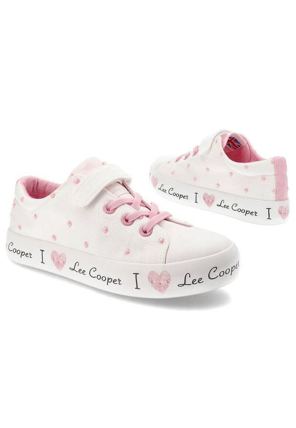 Białe Trampki Lee Cooper Modne Buty Dla Dziewczynki. Okazja: na spacer. Kolor: biały. Materiał: materiał. Wzór: aplikacja, nadruk, napisy