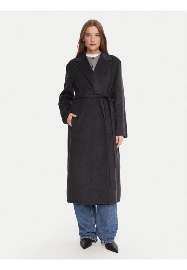 TOMMY HILFIGER - Tommy Hilfiger Płaszcz wełniany WW0WW47286 Szary Regular Fit. Kolor: szary. Materiał: syntetyk