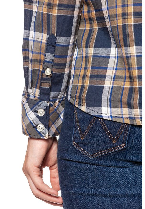 Wrangler - KOSZULA WRANGLER CHECK SHIRT DUSTY OLIVE W5240LU45 112129348. Wzór: kratka