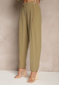 Renee - Ciemnobeżowe Eleganckie Modalowe Spodnie Garniturowe High Waist Mavilisse. Stan: podwyższony. Kolor: beżowy. Styl: elegancki #5