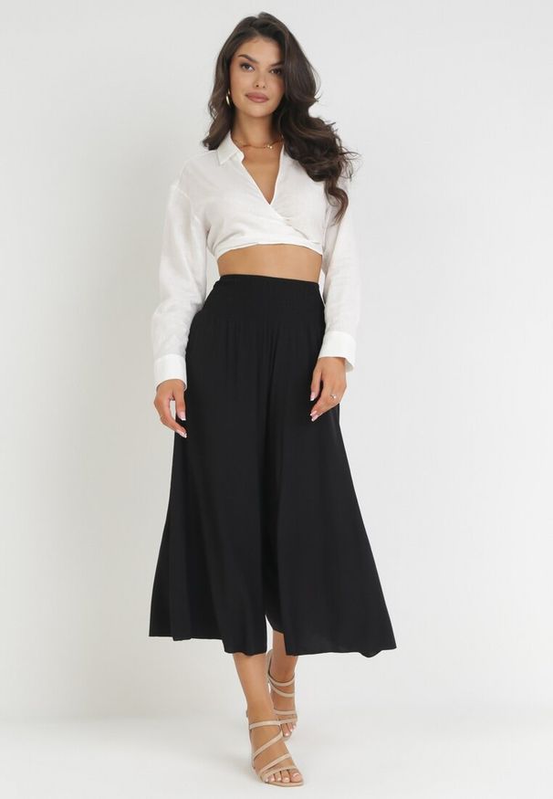 Born2be - Czarne Szerokie Spodnie z Wiskozy o Długości 7/8 Inule. Stan: podwyższony. Kolor: czarny. Materiał: wiskoza