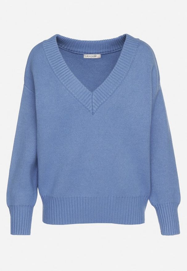Born2be - Niebieski Sweter z Kaszmirem z Dekoltem w Serek Plenae. Okazja: na co dzień. Typ kołnierza: dekolt w serek. Kolor: niebieski. Materiał: kaszmir. Styl: elegancki, casual, klasyczny